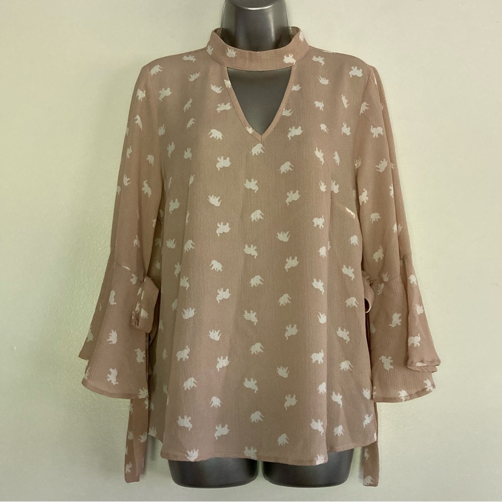 Blu Pepper Crepe Bell Sleeve Elephant Blouse